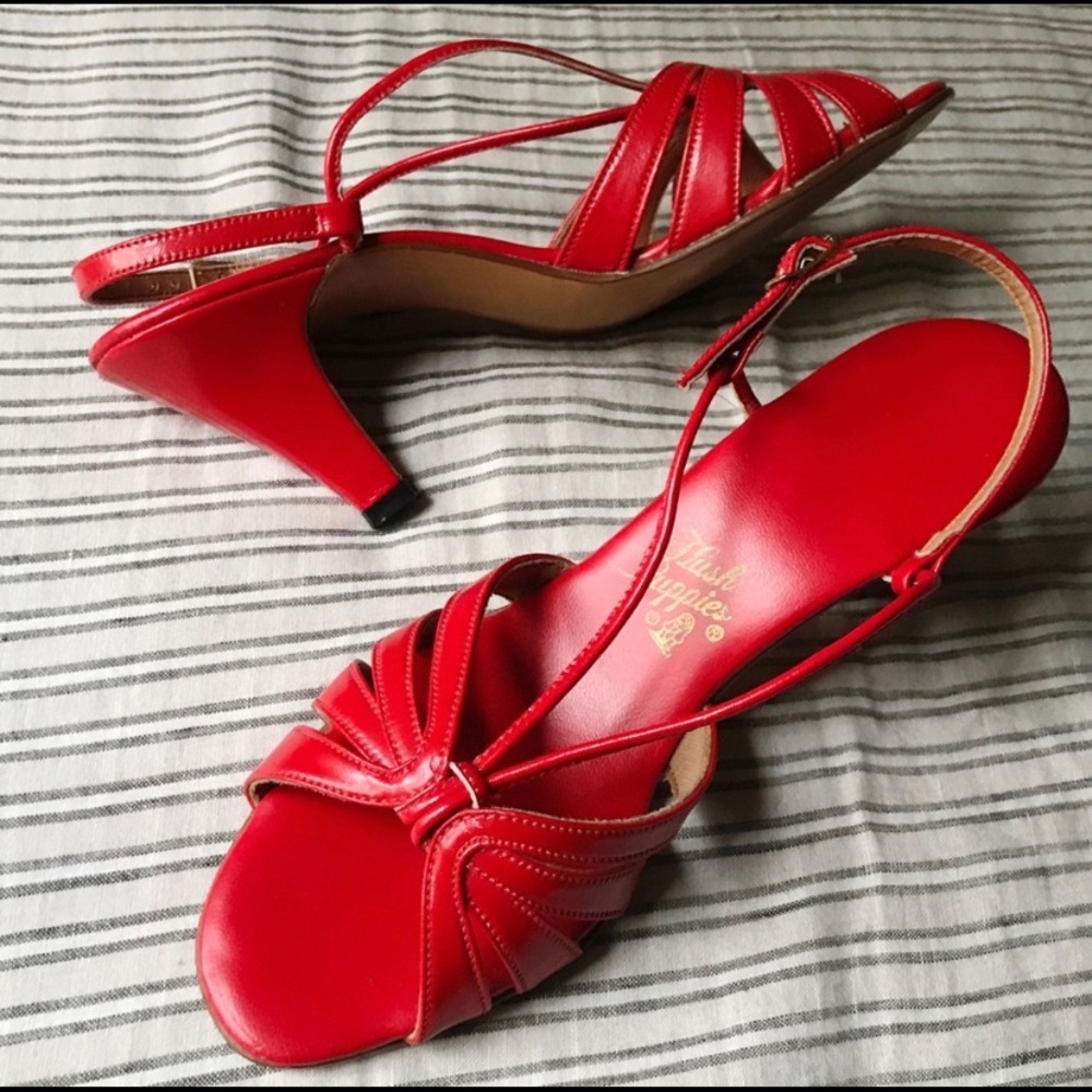 Vintage Strappy Cherry Red Hush Puppies Heels
